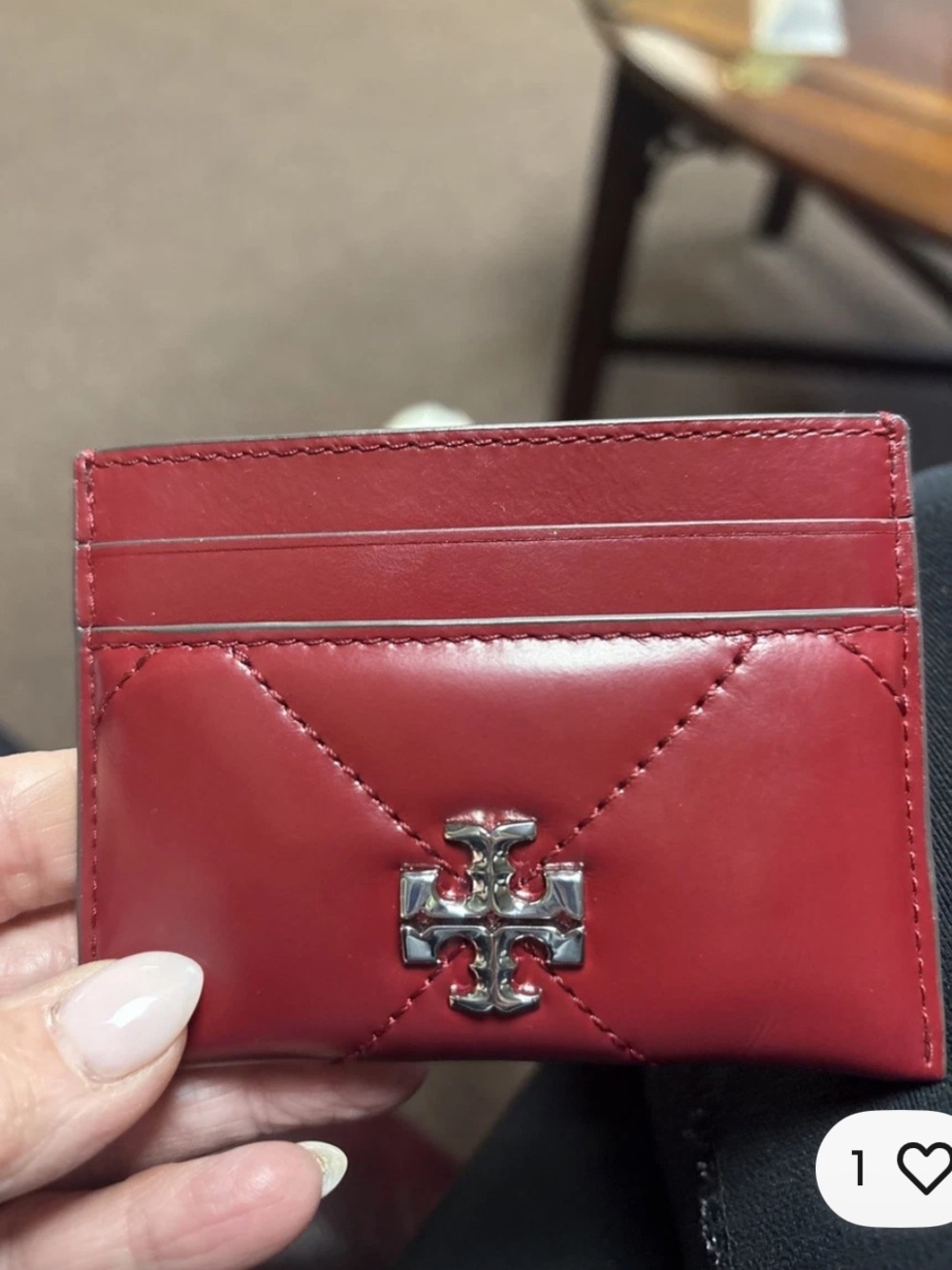Tory Burch Red Quilted Logo Card Case